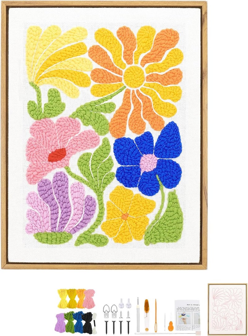 AceList 16 Inch Punch Needle Kit with Frame, Easy Punch Embroidery Kits for Beginners, Adults & Kids Craft Kits, Picture Frame as Home Wall Décor, Pattern Fabric,Threader, Yarns, Hoops & Rug Punch - Image 1